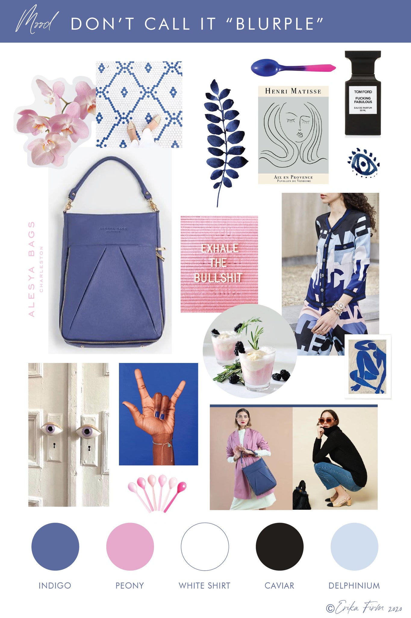 Color Palette Mood Board Don't Call it Blurple by Erika Firm featuring Indigo Laptop Bag by Alesya Bags