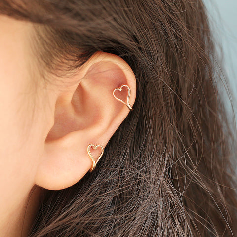 14K Gold Heart Point Half Hoop Cartilage Earring 20G18G16G