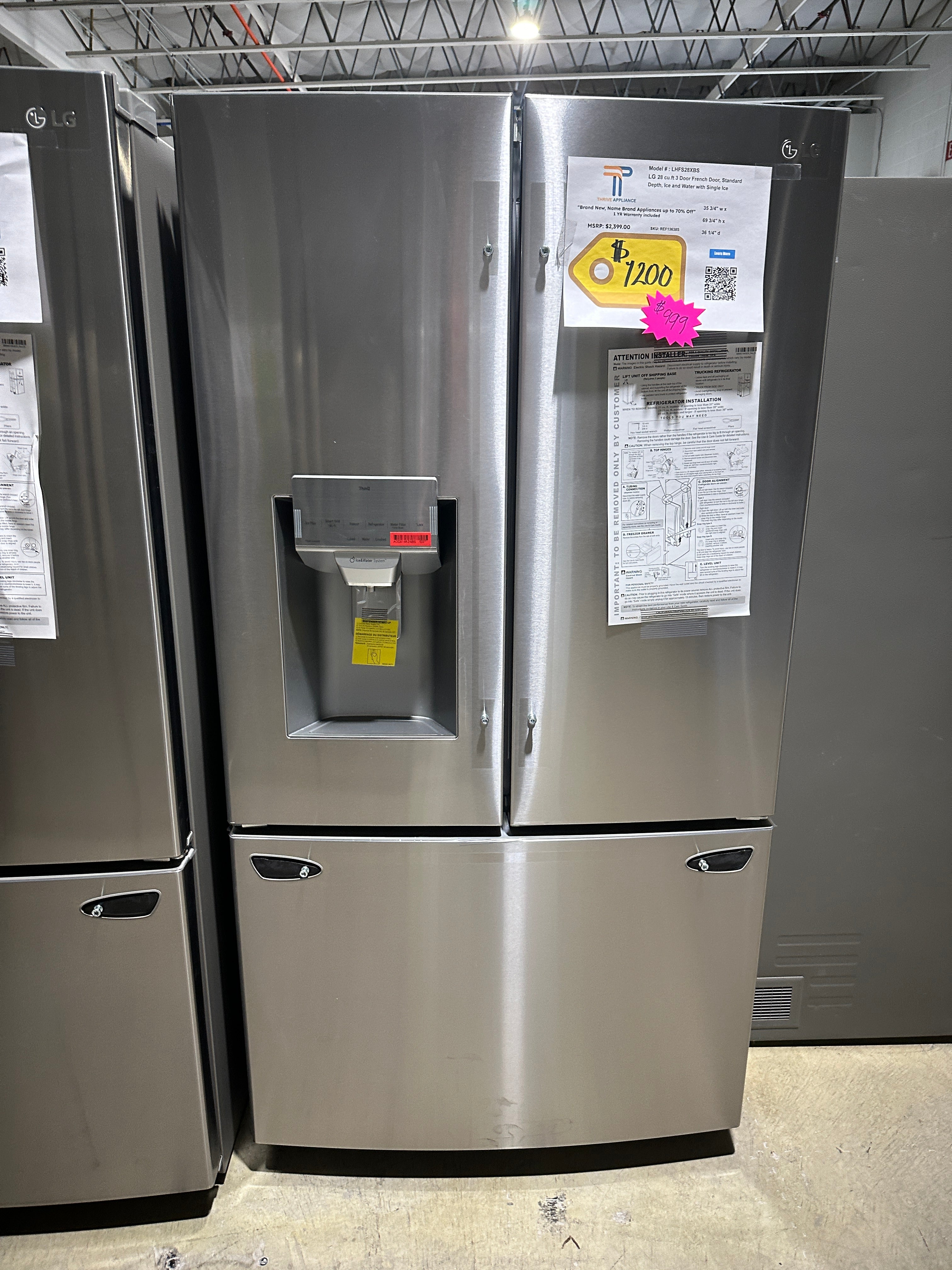 SMART LG REFRIGERATOR with EXTERNAL ICE and WATER MODEL: LHFS28XBS REF13638S
