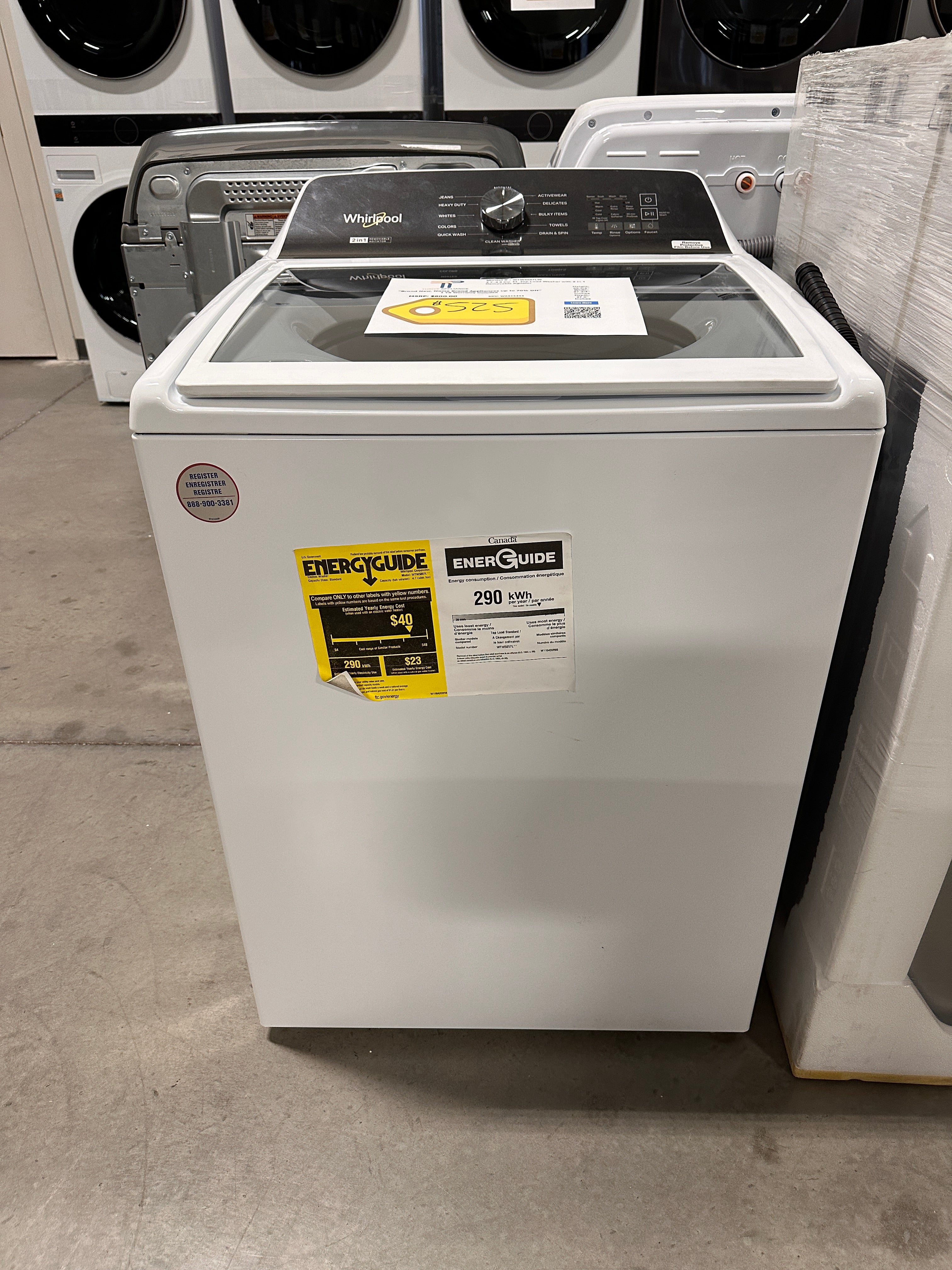 2 in 1 REMOVABLE AGITATOR WHIRLPOOL TOP LOAD WASHER MODEL: WTW5057LW WAS13453