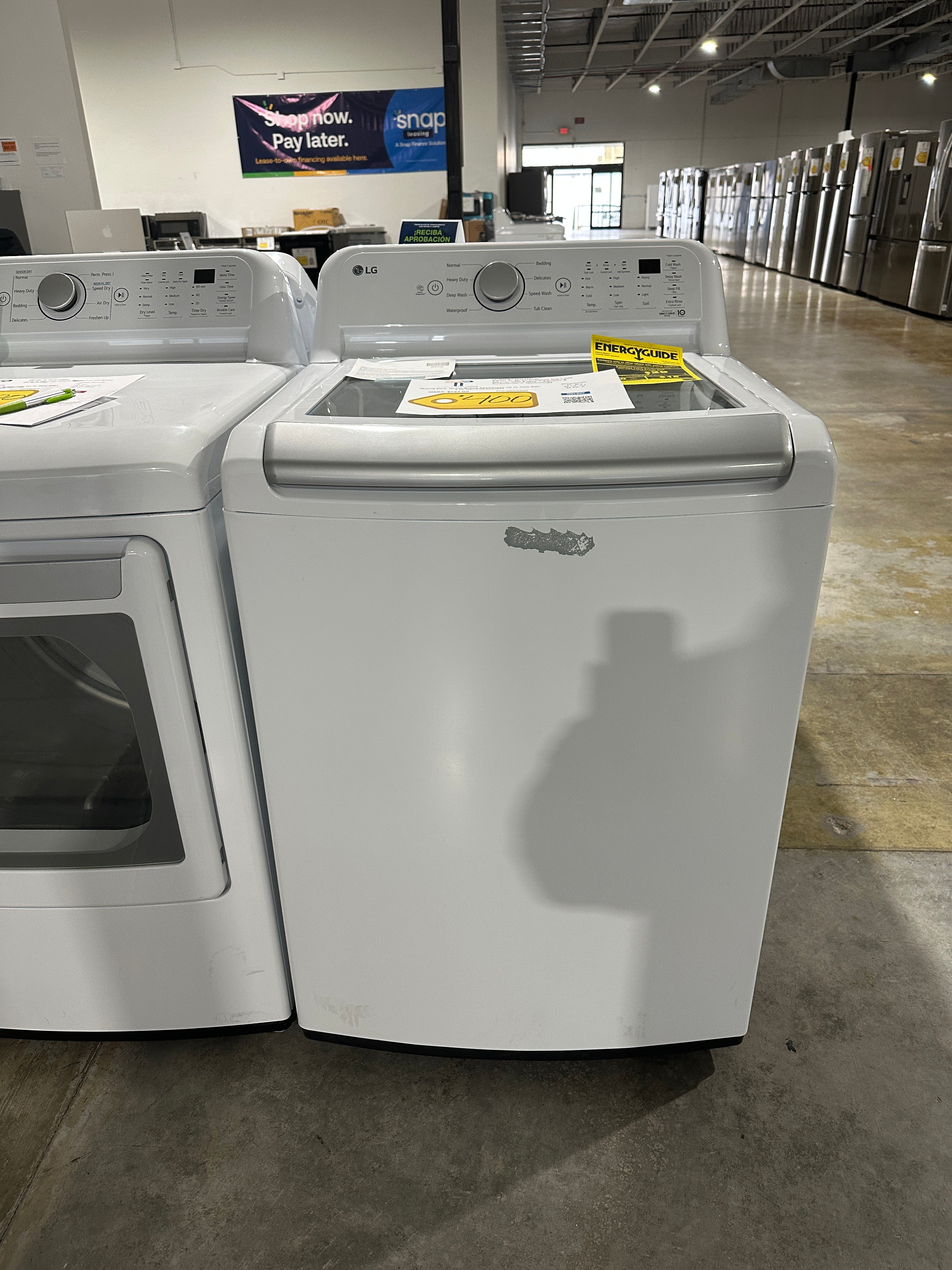 LG - 4.8 Cu. Ft. High-Efficiency Top Load Washer with 4 Way Agitator - MODEL: WT7155CW WAS12423S
