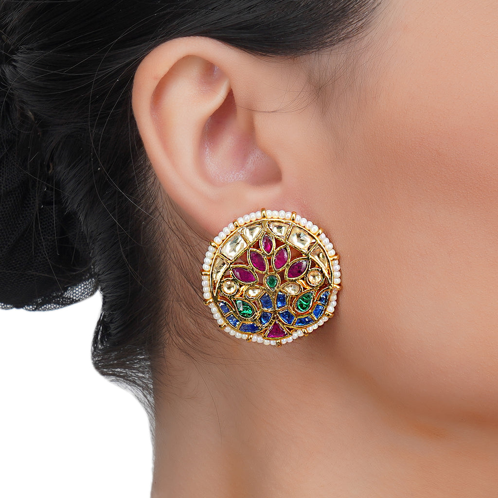 Gold Plated Sankrant Peacock Kundan Stud Earrings
