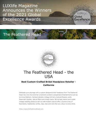 LUXlife Award The Feathered Head 2021 Global Excellence Best Bridal Headpiece California