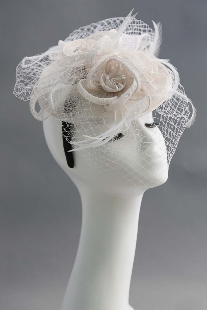ELEVEE | Ivory Sinamay Feather Wedding Headband Bridal Fascinator Hat ...
