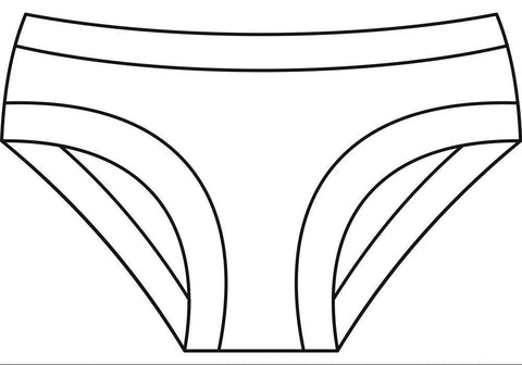 picture is a line drawing of a pair of underwear in black lines on white background