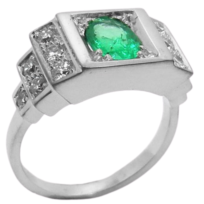 Smaragd- en diamanten ring in art-decostijl - Philomène Thebault op 58 Facettes
