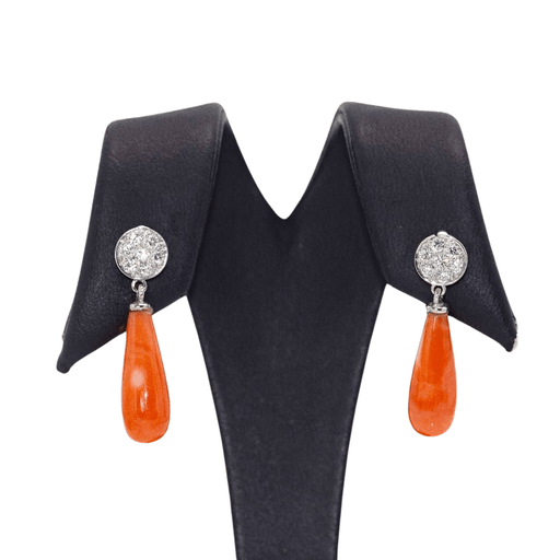 Art Deco Style Mediterranean Red Coral White Diamond Onyx Yellow Gold  Earrings For Sale at 1stDibs