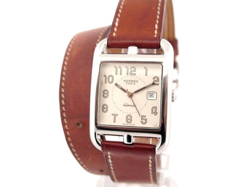 Hermes Cape Cod Steel Watch Etoupe Calfskin Band New w/ Box