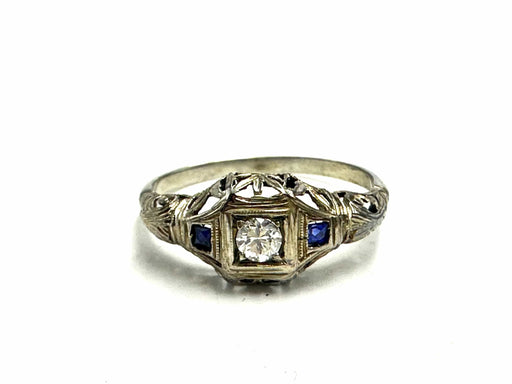 Art Deco Saphir Diamant Brillant Ring 750 / 18 Kt Gold