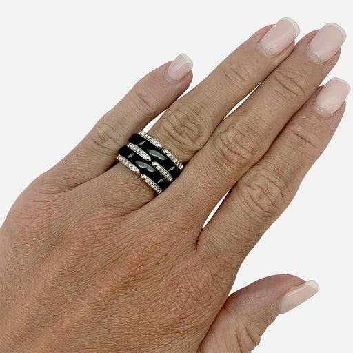 Chanel Diamond Ceramic Wide Flex Ring Contemporary