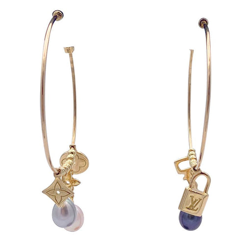 Louis Vuitton Gold, Cultured Pearl and Charm Hoop Earrings , Contemporary Jewelry