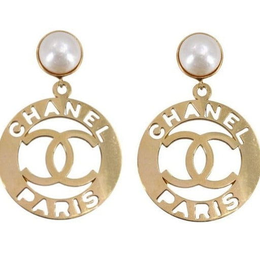 CHANEL CC Stud Earrings in Pale Gilded Metal