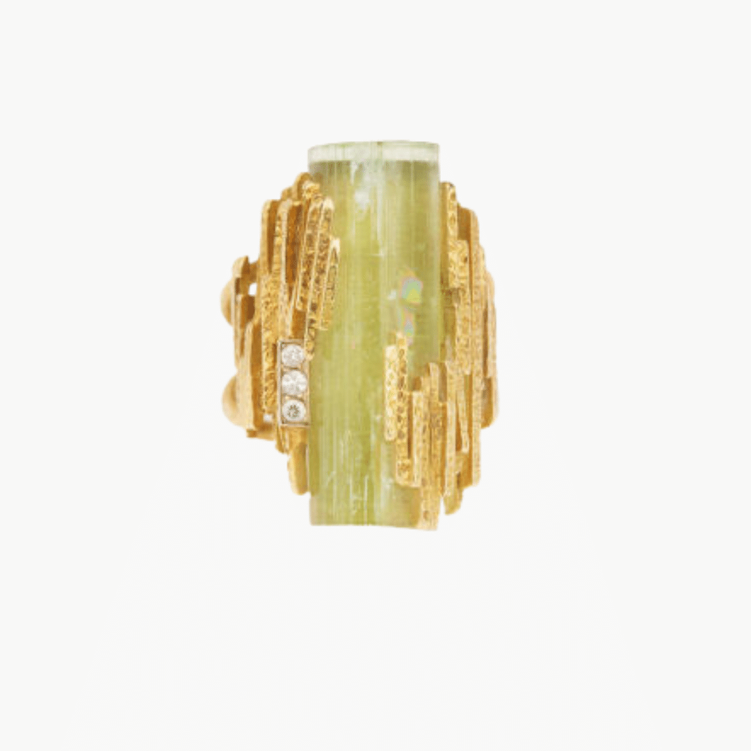 BAGUE VINTAGE BRUT DE BÉRYL JAUNE DIAMANTS