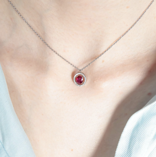 CHAINE OR BLANC - PENDENTIF RUBIS/DIAMANTS