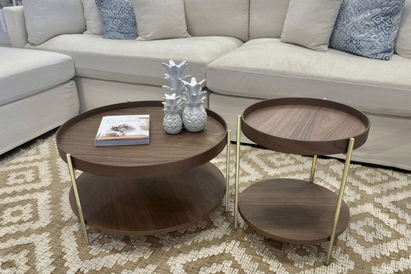 Gold and Walnut Round Coffee Table 90cm