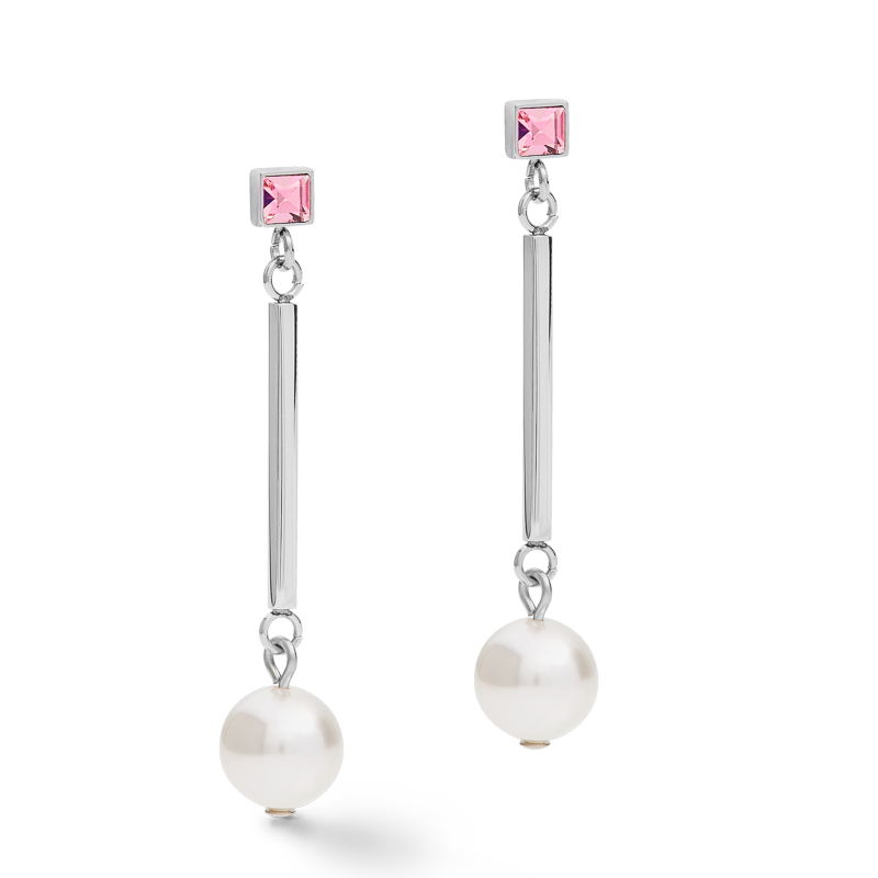 Ohrringe Crystal Pearls, Swarovski® Crystals & Edelstahl silber-rosa