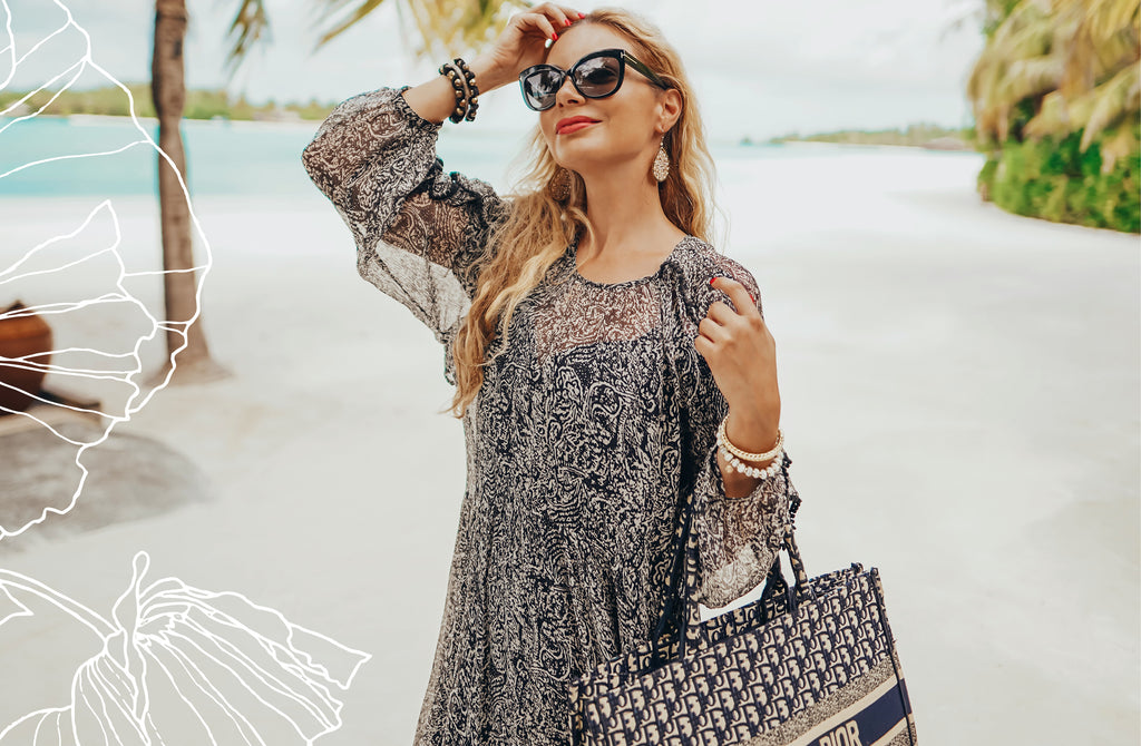 Stylish beach sunglasses with a beach dress