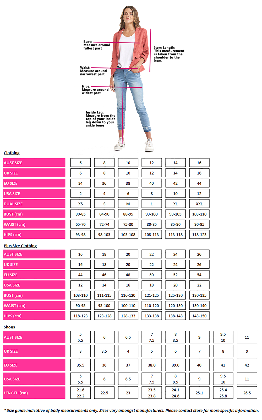 Ruby Yaya Size Chart