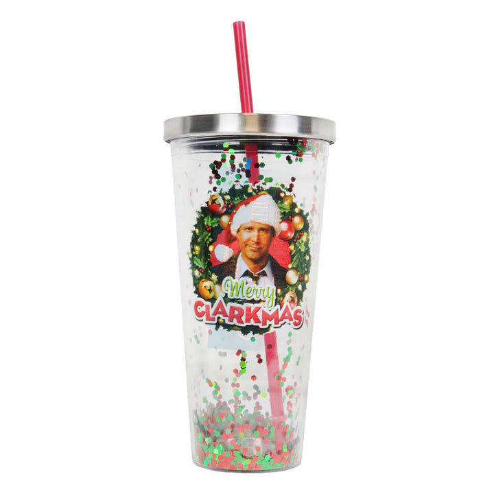 Santa's Coming 20oz Glitter Straw Cup From Elf The Movie – Red