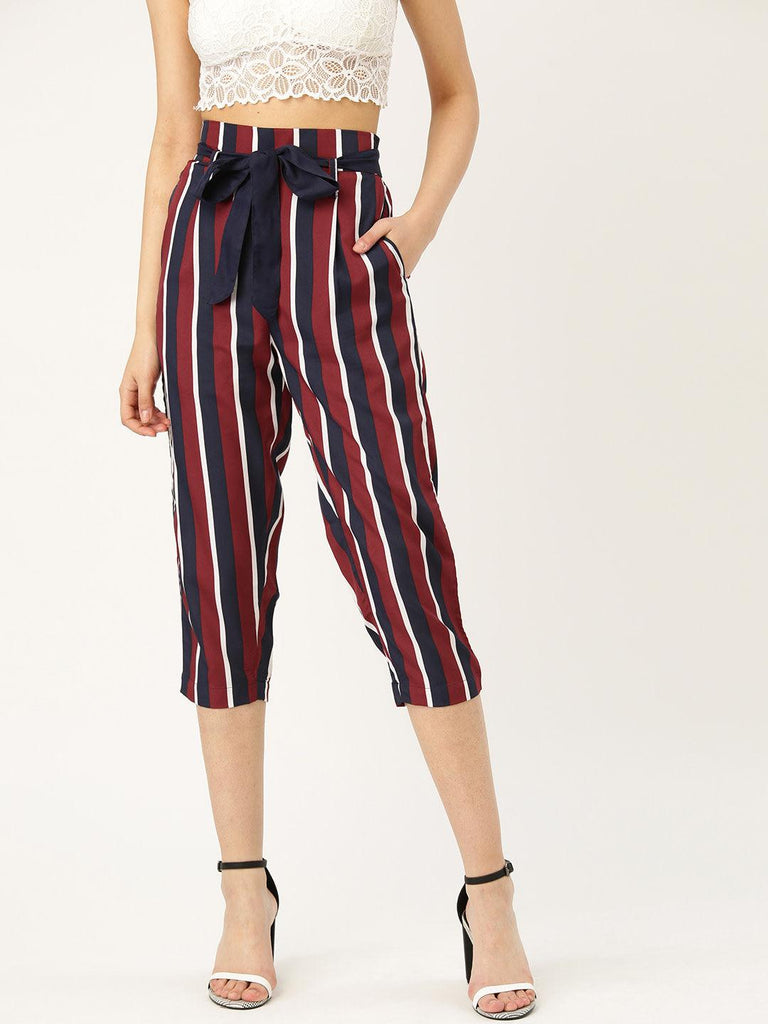 Style Quotientwomen Grey  Black Smart Regular Fit Striped ThreeFourth  Trousers  StyleQuotient