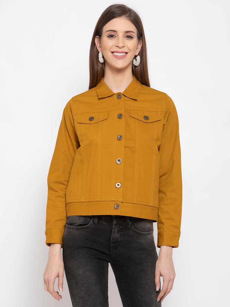 Buy Tokyo Talkies Women Mustard Yellow Solid Denim Jacket - Jackets for  Women 7780970 | Myntra