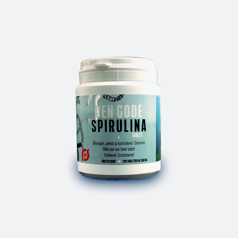 Se Den Gode Spirulina Tablet Ø, 200 tabletter af 500 mg hos Green Goddess