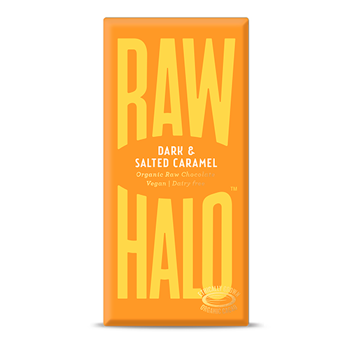 Se Raw Halo Chokolade, Dark + Salted Caramel, Øko, Raw, 70 gr. hos Green Goddess