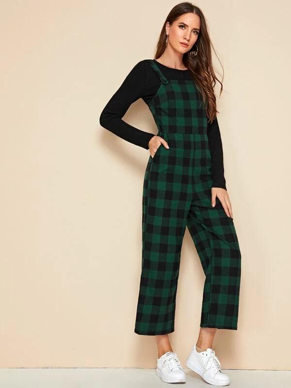 wide leg pinafore jumpsuit