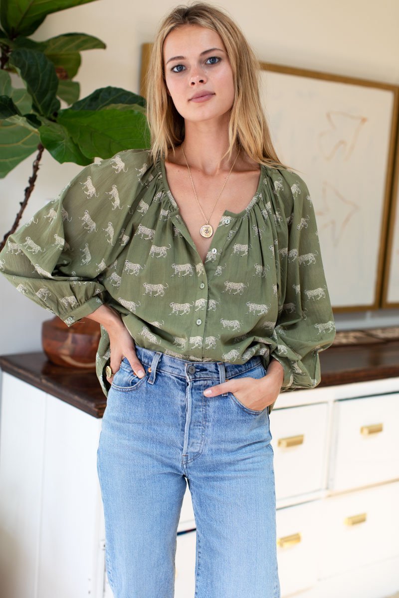 Frances Blouse in Olive Cheetah