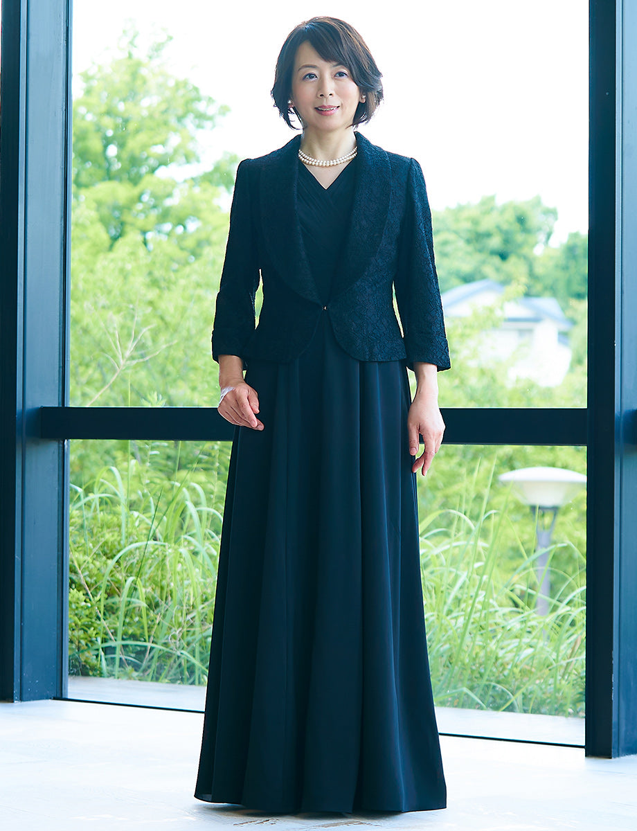 結婚式 母親ドレス・マザーズドレスにお薦めフォーマルロングドレス 黒｜TWEED DONNA・MD0216BK TWEED DRESS