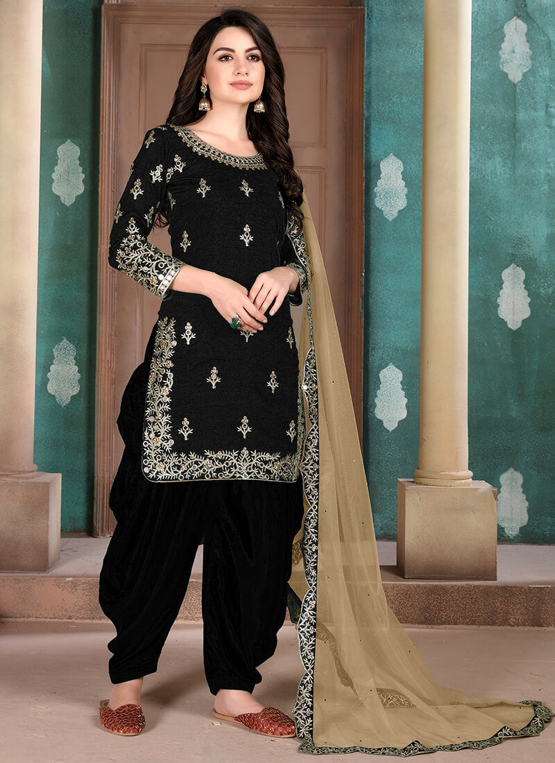 Black and Gold Art Silk Punjabi Suit – Stylemantra