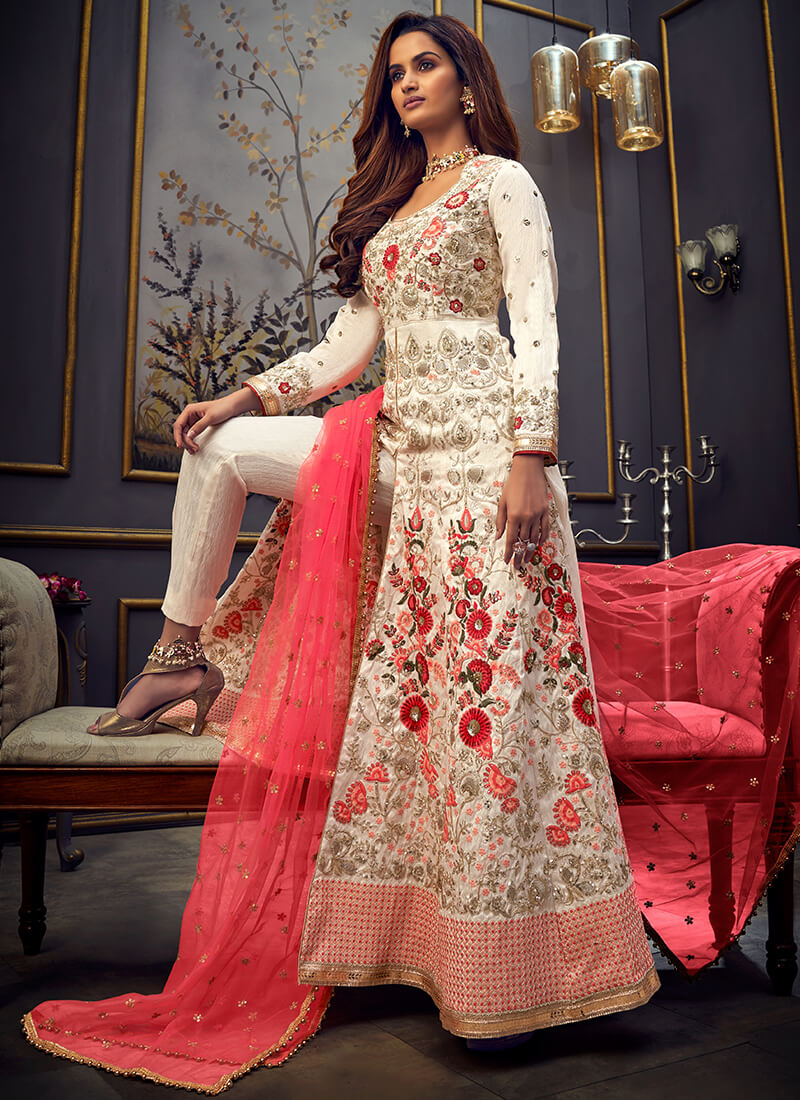 Off White Pant Style Anarkali – Stylemantra