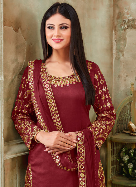 Red Embroidered Art Silk Punjabi Suit – Stylemantra