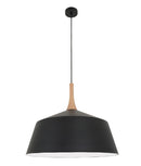 NORDIC6: Interior single pendant light. ES 60W Black Large ANGLED DOME OD560mm x H465mm 3m cable. CLA Lighting 