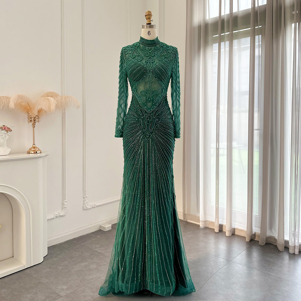 Heavy Beaded Emerald Green Dubai Luxury Evening Dresses for Women Wedd ...