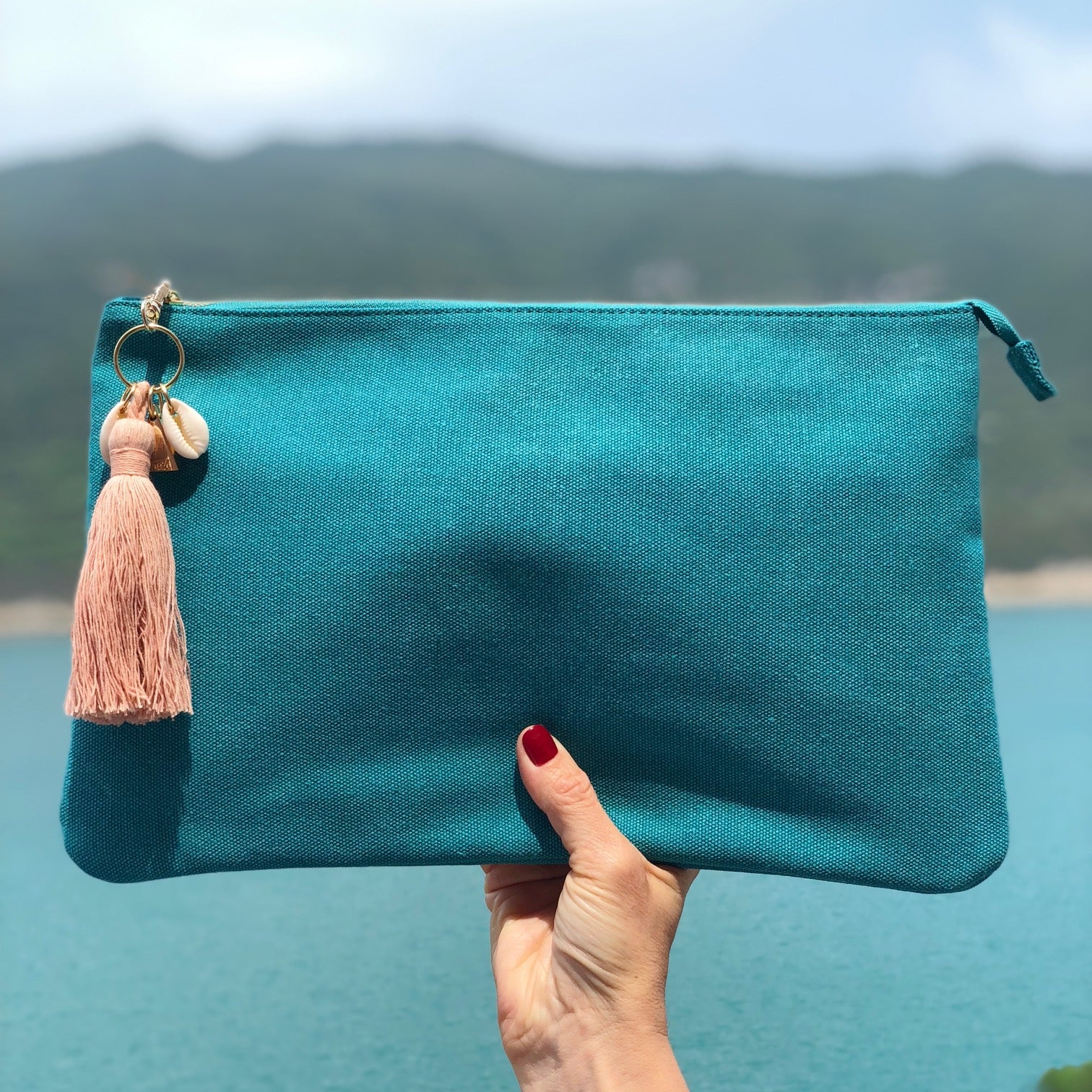 aqua clutch bag