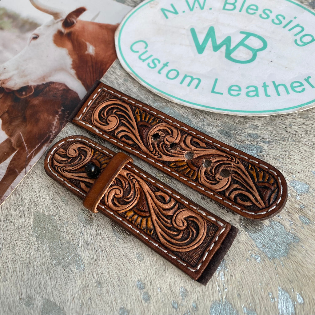 Tooled Leather Hair Clip #12