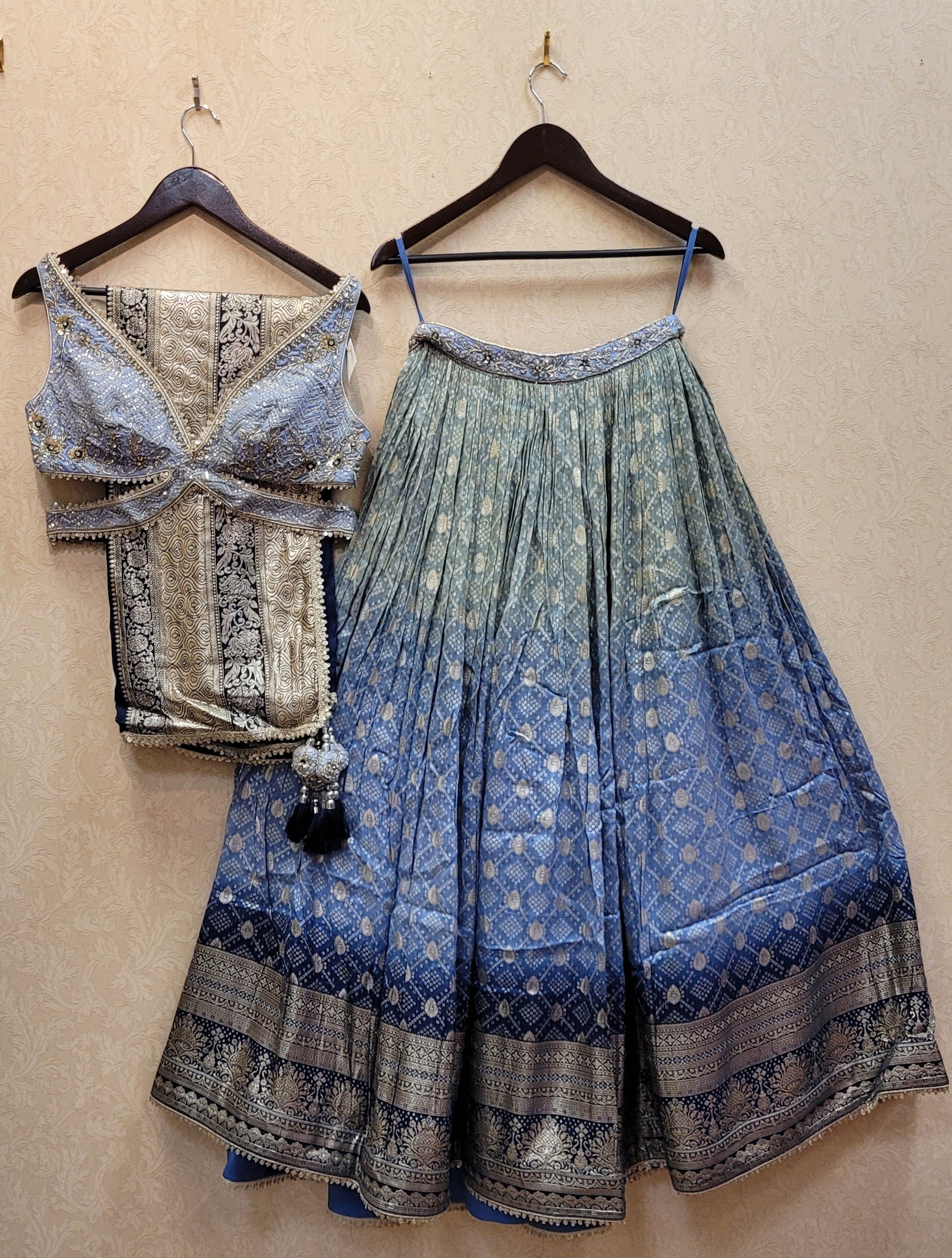 Blue Lehenga In Pure raw silk With Hand Work
