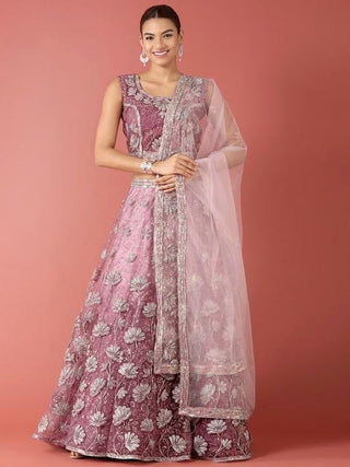 Fine Georgette Lavender Chikankari Lehenga / Ready to wear-Fits waist upto  34 inches/ Free Shipping in US