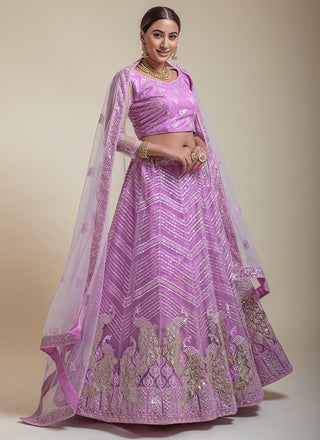 Fine Georgette Lavender Chikankari Lehenga / Ready to wear-Fits waist upto  34 inches/ Free Shipping in US