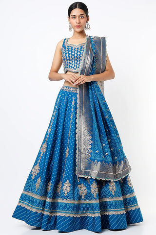 Lapis Blue Traditional Bandhani Lehenga set – MOHAR