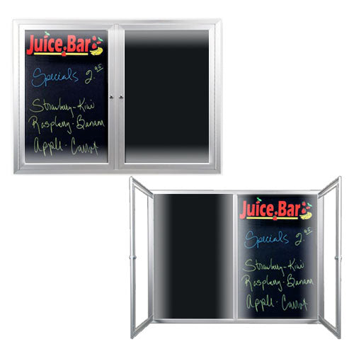 Indoor Enclosed Dry Erase Marker Board with LED Lights (2 and 3 Doors) - Black Porcelain Steel