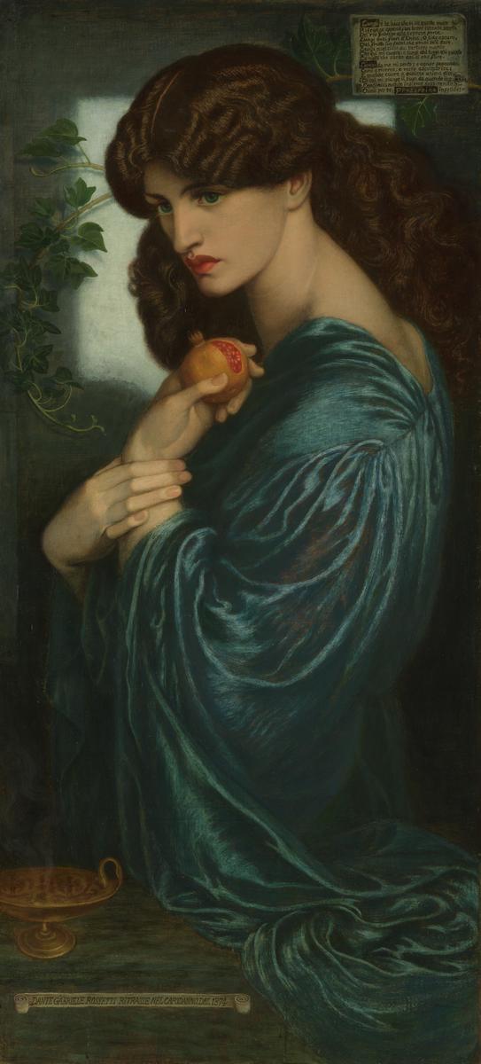 painting of persephone with a pomegranate fruit