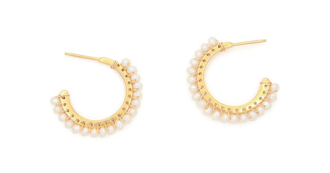 14k gold pearl hoop bridal earrings