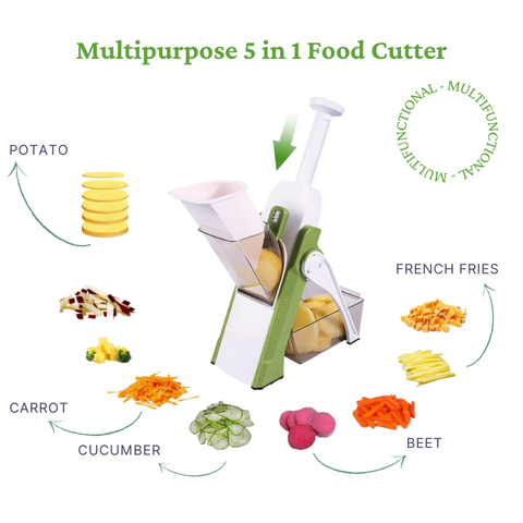 multipurpose 5 in 1 food cutter for cutting vegetables and fruit like potato carrot cucumber beet