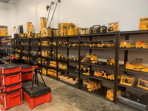 DeWalt tools for sale on shelves in our Charlotte area tool store.