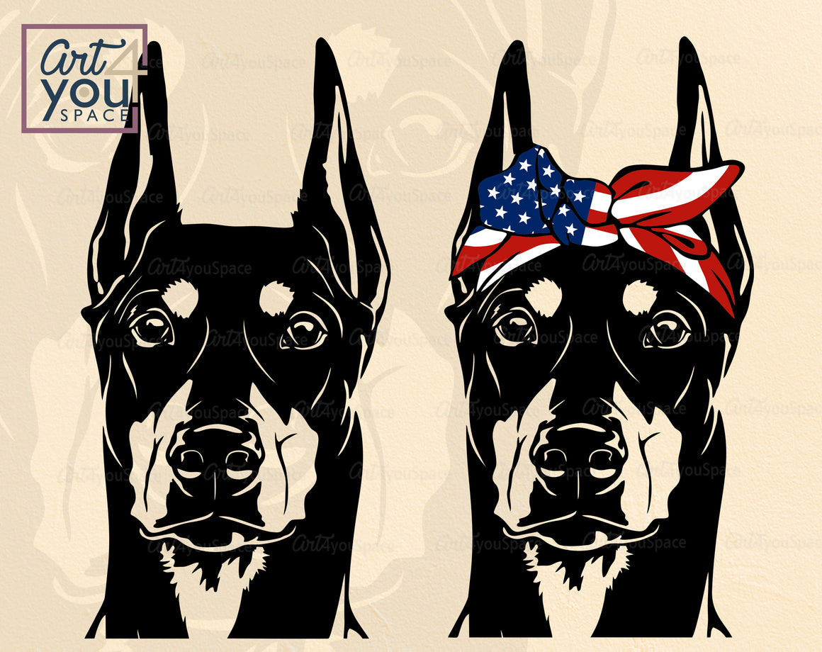 Doberman Pinscher SVG PNG DXF, Dog Clipart, Portrait Vector Download