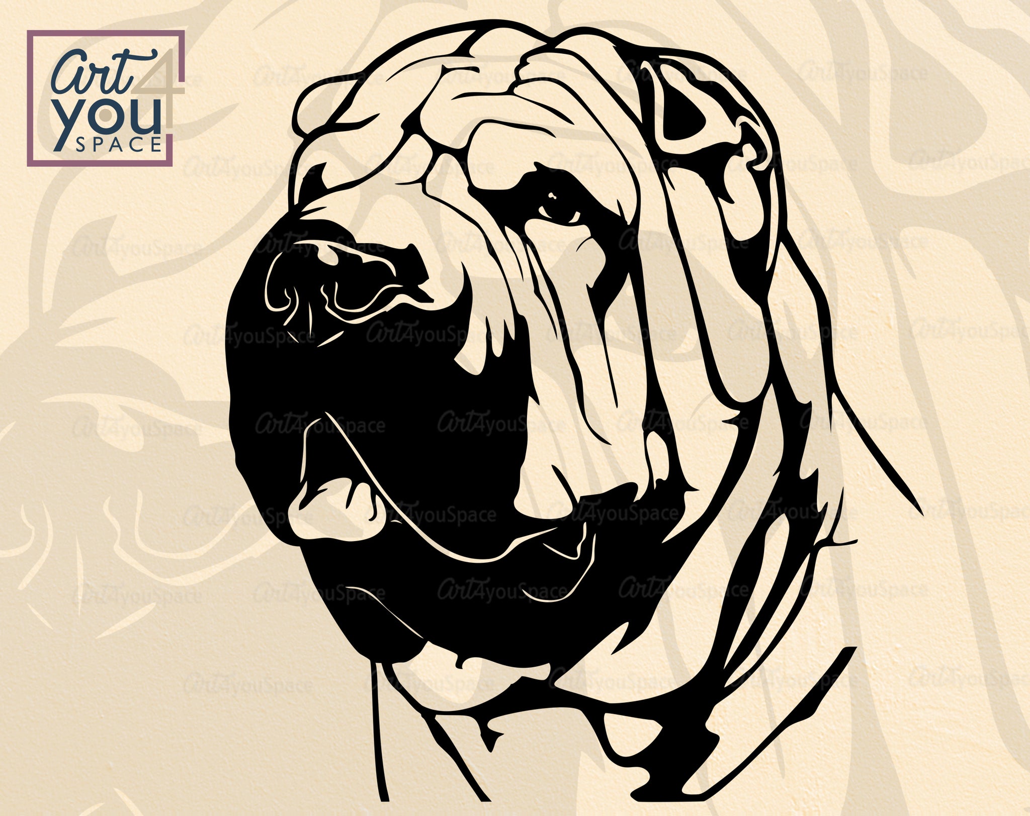 Shar Pei Dog Portrait SVG PNG DXF, Cclipart, Vector Cut, Plasma, Downl