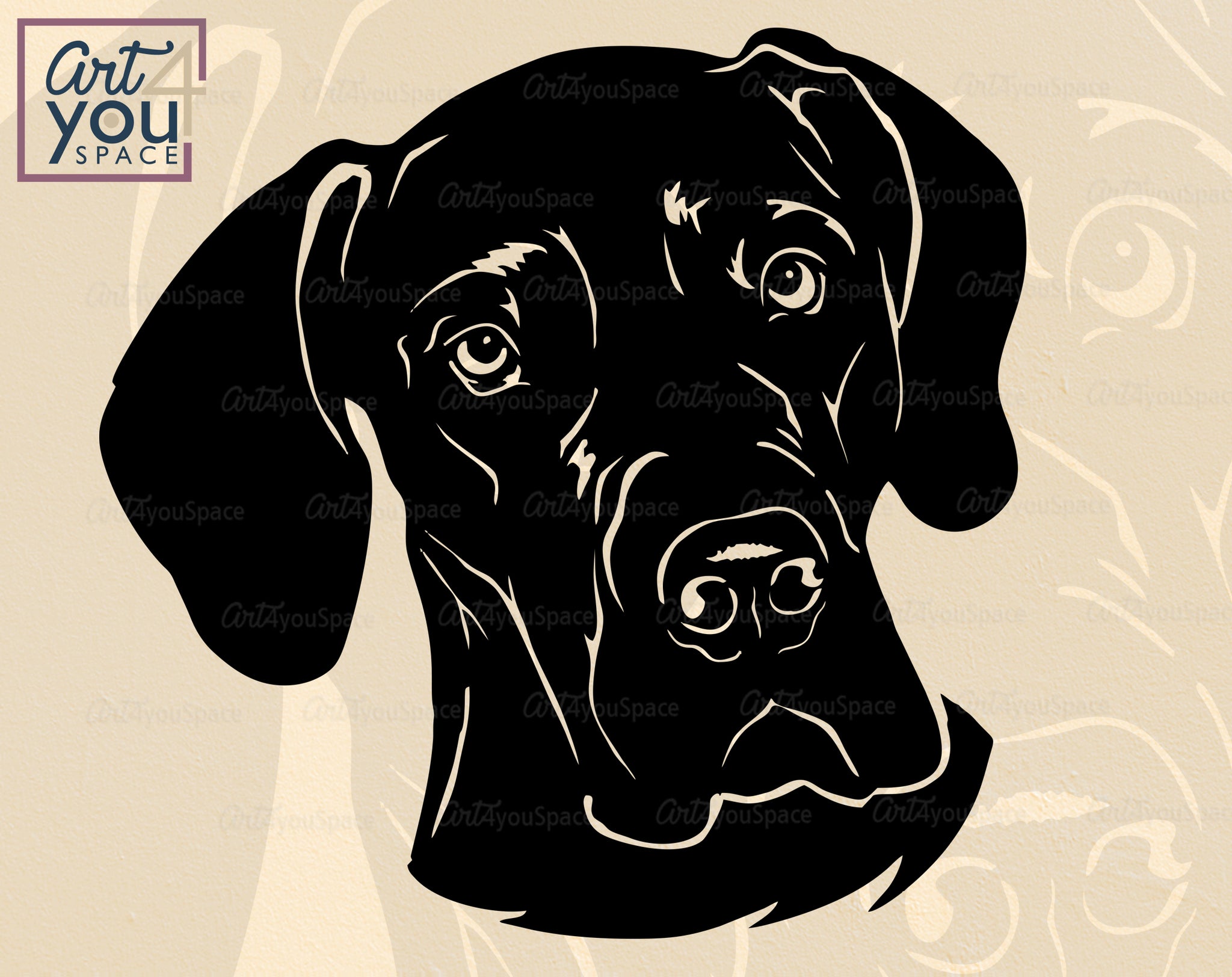 Great Dane Black SVG DXF PNG Download, Peeking Dog Face Vector Clipart