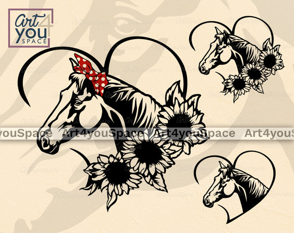 Free Horse Sunflower Svg SVG PNG EPS DXF File